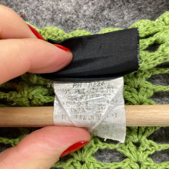 One Resource Top Women M Medium Green Crochet Open Front Long Sleeve Casual - Picture 8 of 9